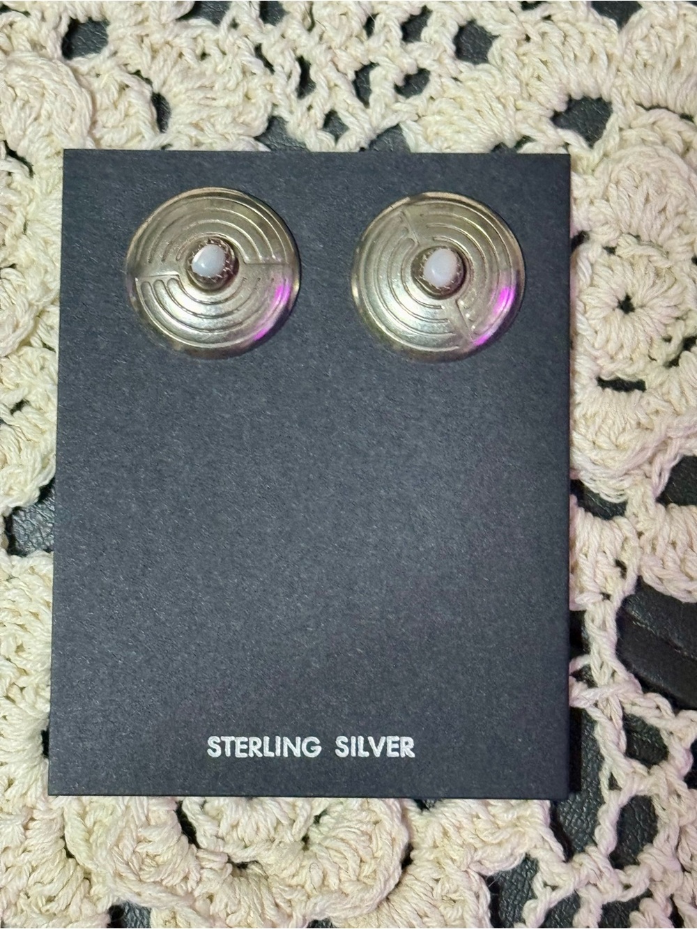 Sterling Silver (925) Round Stud Earrings with White Accent Stones